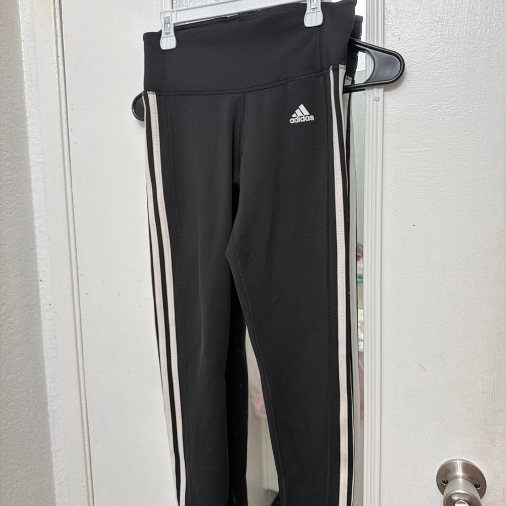 adidas Black Leggings with White Side Stripes - Girls